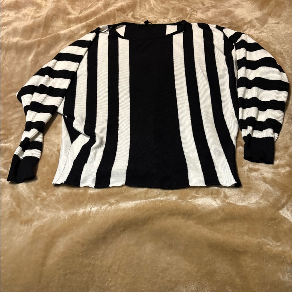 Cyrus Black and White Crew Neck Sweater with Bold Stripes